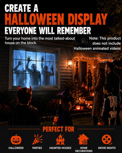 Scary Decorations Halloween Window Projector，White：With Effect fabric | Projects Animated Horror Window Scenes with Easy Setup, 210° Rotation, Built-In Speaker, And Auto Keystone Correction