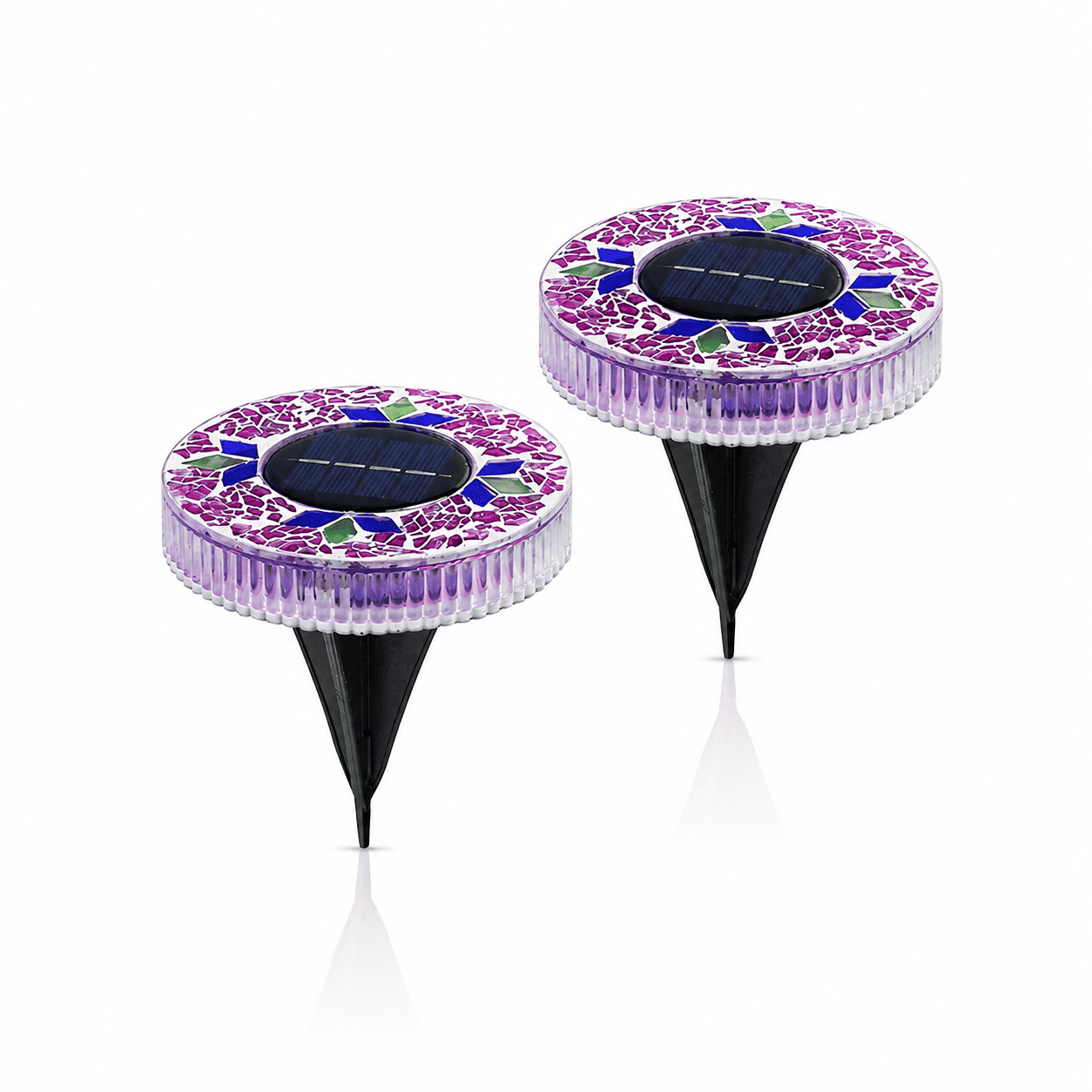 Mosaic Solar Disk Lights - Waterproof In-Ground Outdoor Garden Glass Decorative Lighting for Pathway, Yard, Patio & Walkway