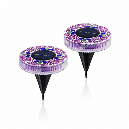 Mosaic Solar Disk Lights - Waterproof In-Ground Outdoor Garden Glass Decorative Lighting for Pathway, Yard, Patio & Walkway