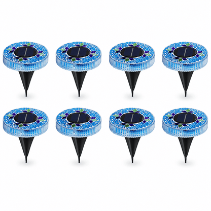 Mosaic Solar Disk Lights - Waterproof In-Ground Outdoor Garden Glass Decorative Lighting for Pathway, Yard, Patio & Walkway