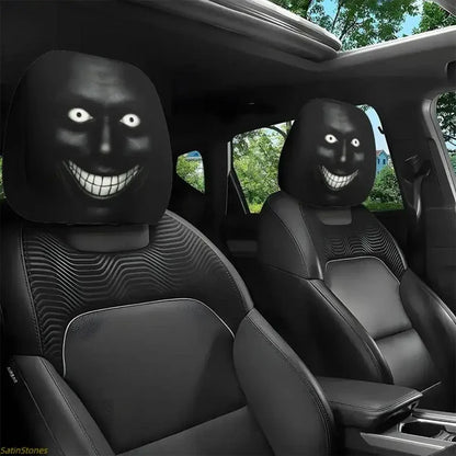 2 pcs Red Devil's Eye Car Headrest Covers - Red and black Gothic design