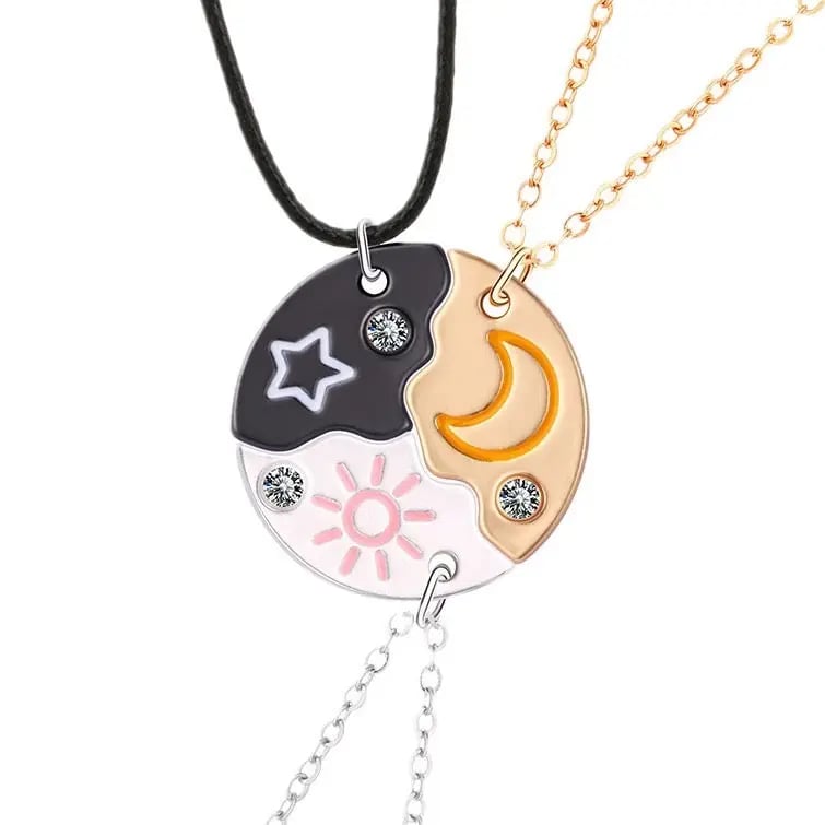🎁Set of 3 Round Rhinestone Star Moon Sun Friendship Necklaces BFF Best Friends Forever Fantasy Cute Pendant for Unbreakable Friendship