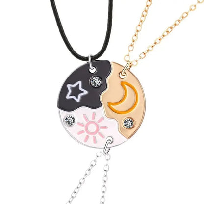 🎁Set of 3 Round Rhinestone Star Moon Sun Friendship Necklaces BFF Best Friends Forever Fantasy Cute Pendant for Unbreakable Friendship