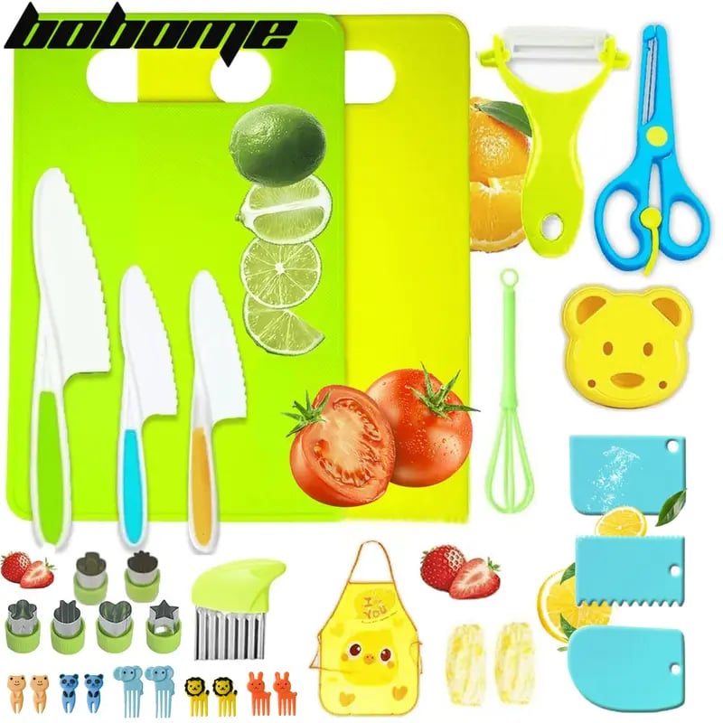 🔪 32-Piece Kitchen Knife Set – Safe, Fun & Easy Food Prep for Kids 🍓🥕