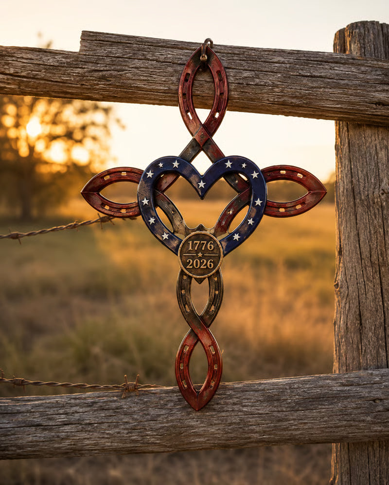 ❤️ Last Day 49% OFF｜🦅 Handmade in USA America 250th Horseshoe Cross Decor