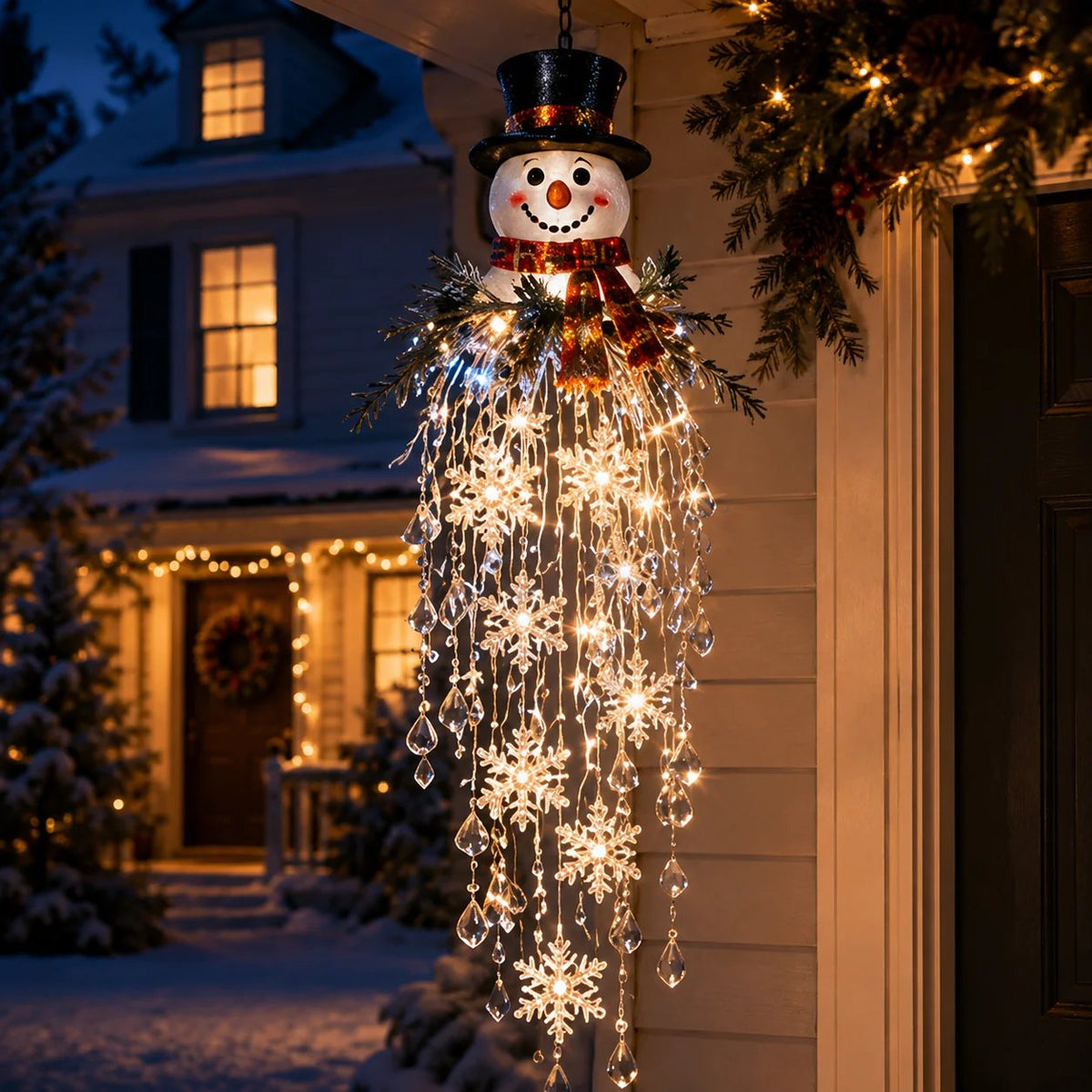 Crystal Cascade Christmas Light™ – Hängande LED-dekoration för verandan: snöflingor och kristaller ✨❄️