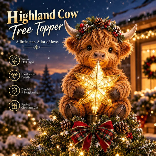 🎄✨Baby Highland Cow Glowing Star Tree Topper