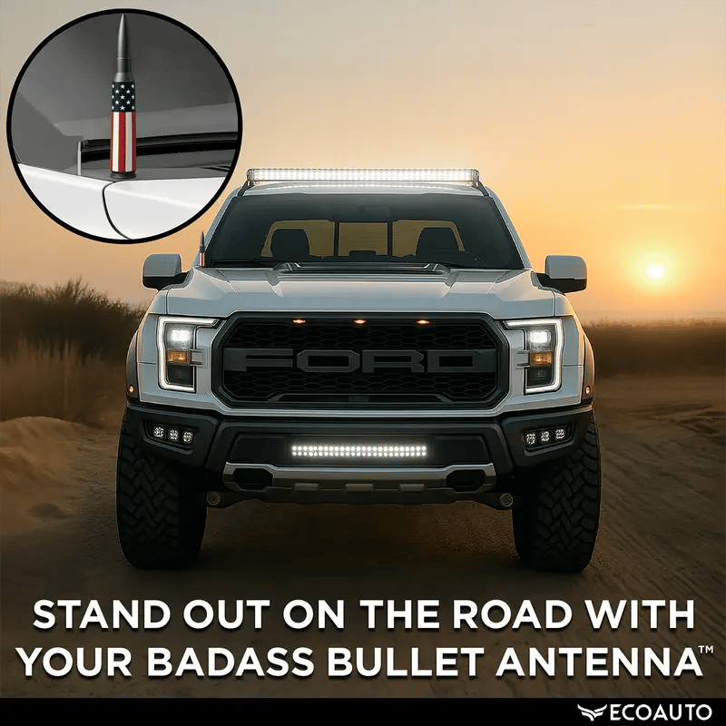 ⚡Hot Sales 49% OFF🔥50 Cal Badass Bullet Antenna for Ford Dodge GMC Chevy & Jeep 2007+ Stand Out Upgrade Your Truck Antenna Anti-Theft Design Military-Grade Quality Auxiliary Audio Inputs