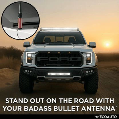 ⚡Hot Sales 49% OFF🔥50 Cal Badass Bullet Antenna for Ford Dodge GMC Chevy & Jeep 2007+ Stand Out Upgrade Your Truck Antenna Anti-Theft Design Military-Grade Quality Auxiliary Audio Inputs