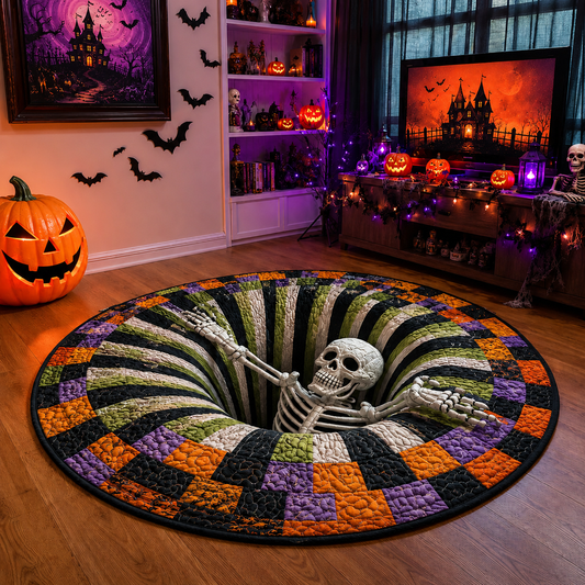 👻3D Skeleton Vortex Quilted Round Halloween Rug