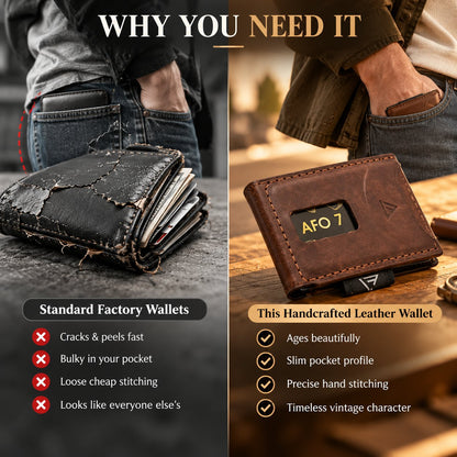 👝 Vintage Stitched Leather Wallet | Built-in AirTag Slot