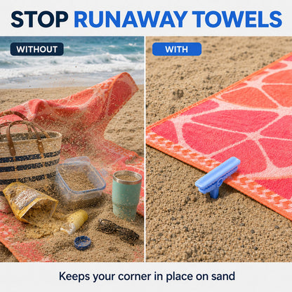 🏖️ Beach Towel & Blanket Anchor Clips – 4-Pack Windproof Sand Stakes for Beach, Camping & Picnics