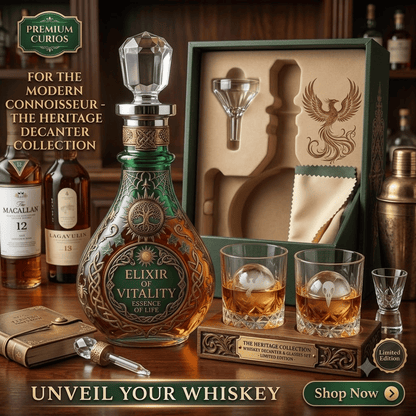 🌳 The Heritage Collection – “Fountain of Life” Luxury Decanter and Whiskey Glass Set with Vintage-Style Carvings