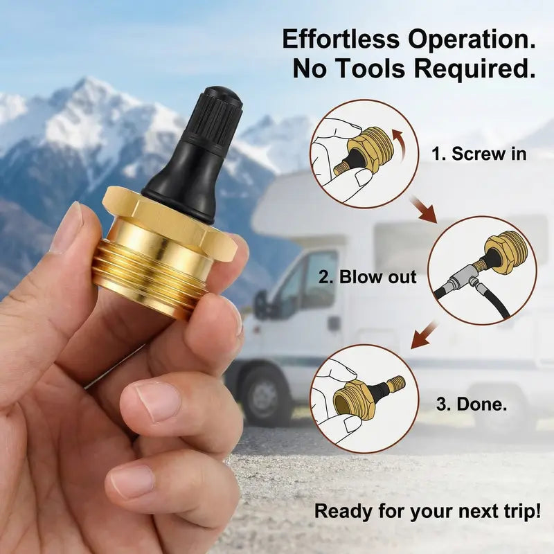 🚐💨 Brass RV Winterizing Blowout Adapter – Quick Water Line Drain & Seasonal Maintenance Tool