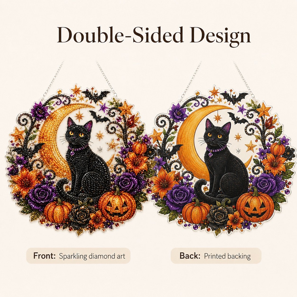 🔥Last Day 50% OFF-🎃Halloween Moon Ghost Diamond Art Hanging Ornament Kit