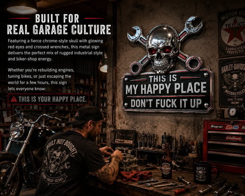 🔧 This Is My Happy Place. DON'T FUCK IT UP!💀"This Is My Happy Place" Garage Wall Sign