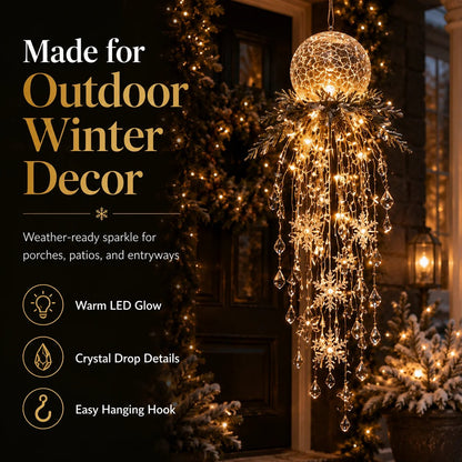 Crystal Cascade Christmas Light™ – Hängande LED-dekoration för verandan: snöflingor och kristaller ✨❄️