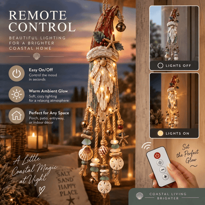 Vintage Coastal Santa Lighted Wall Decor – Beach House Christmas Hanging with Starfish, Shells & Warm Glow