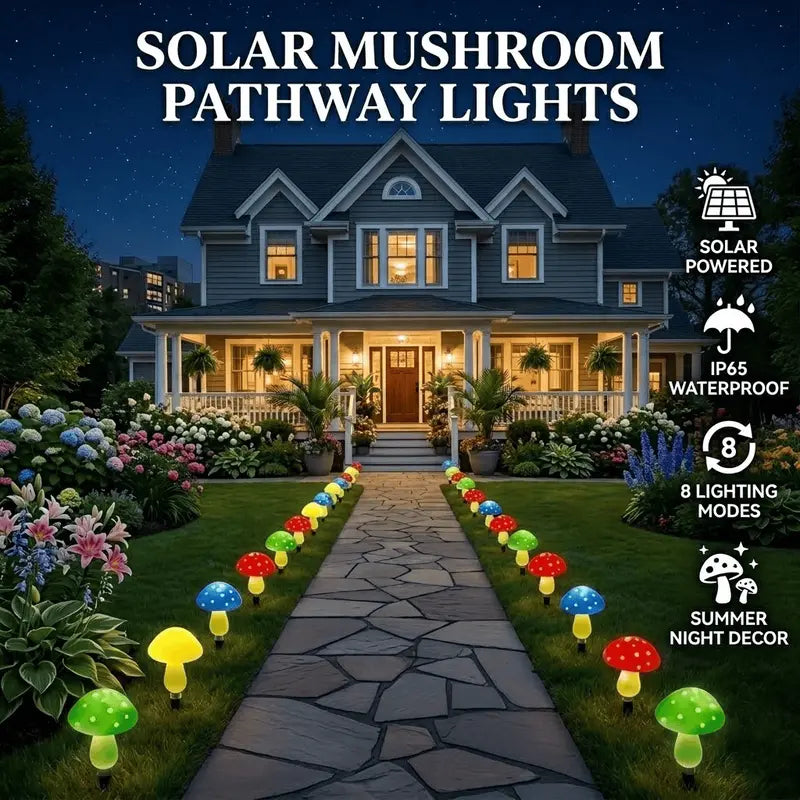 8 Pcs Solar Powered Mushroom Shaped Garden Light