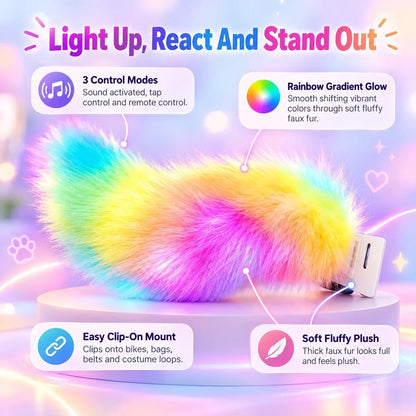 🎭 Light Up Plush Costume Tail | 3 Control Modes, Universal Clip-On for Conventions & Parties