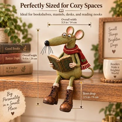 🐭📚 Whimsical Reading Mouse Shelf Sitter – Vintage Book Lover Figurine & Cozy Home Décor