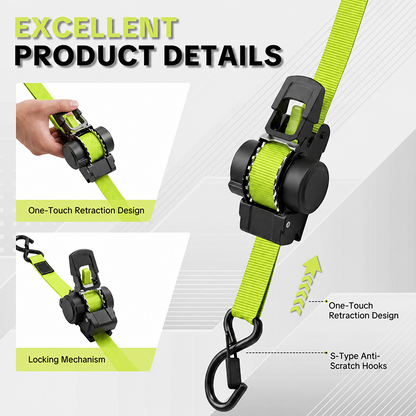 🔒 Retractable Ratchet Straps - 1550 lbs Heavy Duty Cargo ⚙️