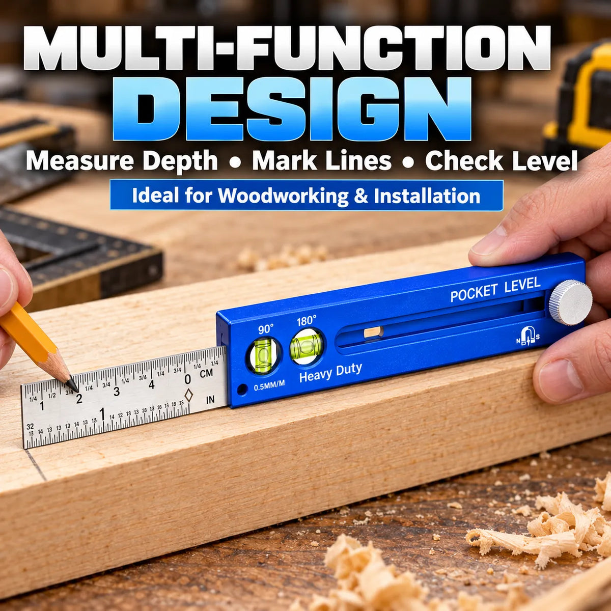 📏✨ Multifunction Measuring Gauge & Level — Measure, Align & Mark with Precision!