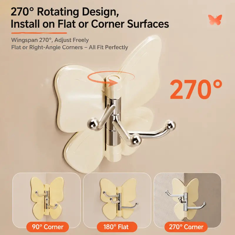 Butterfly Corner Rotating Hook | No-Drill Adhesive Wall Hook
