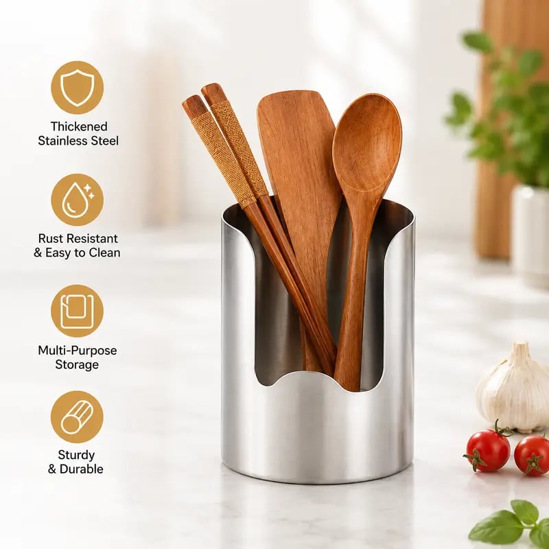✨LAST DAY 49% OFF 🍴Stainless Steel Utensil Organizer | Keep Your Kitchen Counter Clean & Stylish