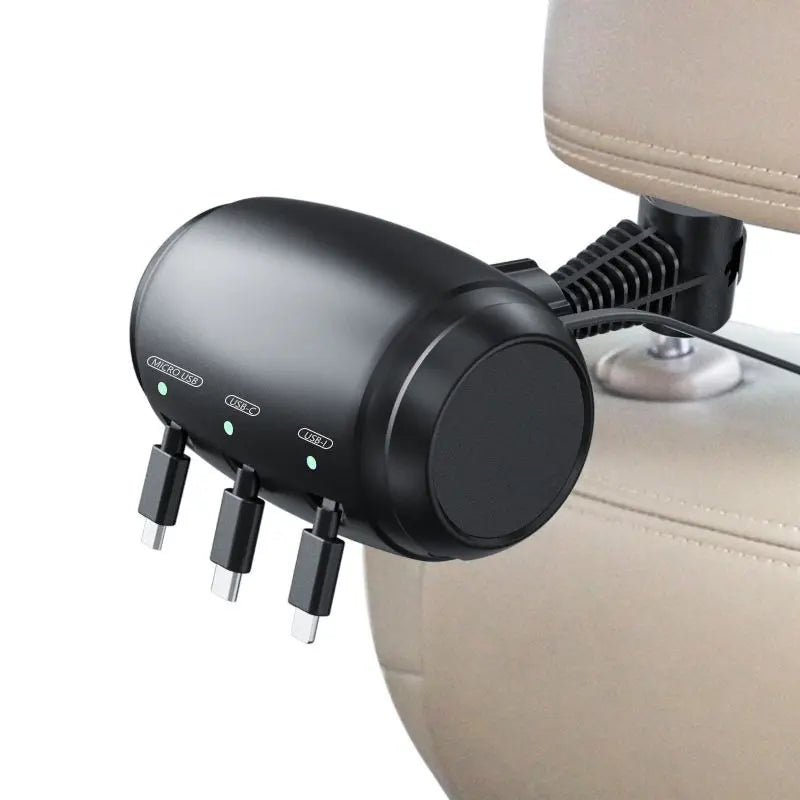 Headrest Car Charger with Retractable Cable