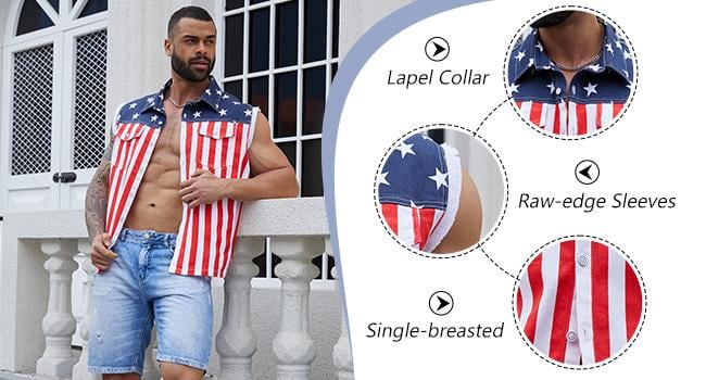 ⚡Hot Sales 49% OFF🔥Men's American Flag Denim Vest - 4th of July Patriotic Casual Sleeveless Jacket