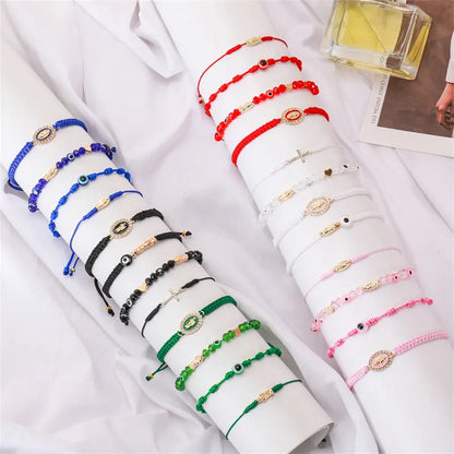 Men's & Women's 4-Piece Braided Strings Charm Bracelets Set with Rhinestones