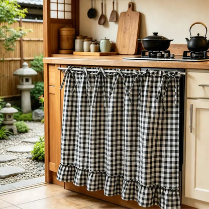 Farmhouse-Style Stove Curtain, Gingham Grid Ruffle-Edge Tier Curtains, Rural Short Window Valance, Home Kitchen Dust Cover, Plaid Floral Window Treatments, Aesthetic House Decor, Unique Room Decor