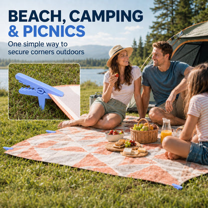🏖️ Beach Towel & Blanket Anchor Clips – 4-Pack Windproof Sand Stakes for Beach, Camping & Picnics