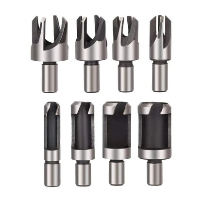 8Pcs Wood Plug Cutter Drill Bit Set | Straight & Tapered Wood Hole Plug Making Bits