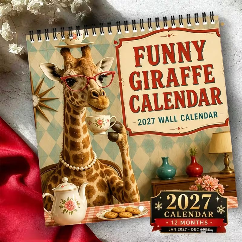 2027 Fun Retro Giraffe Wall Calendar & Monthly Planner | Cute Wall Art For Home & Office