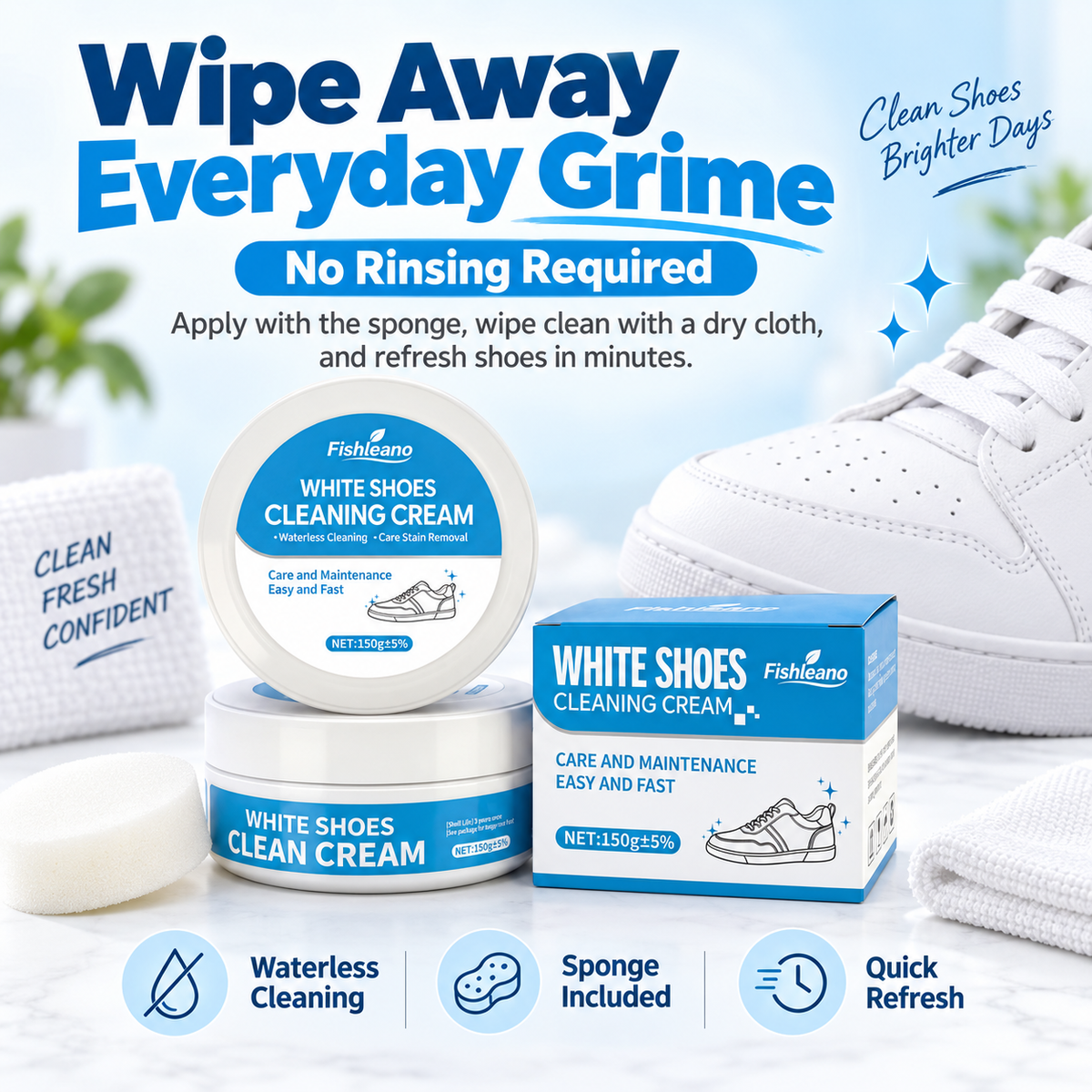 White Shoe Cleaner Cream Multipurpose No-Wash Solid Cleaner