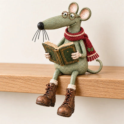 🐭📚 Whimsical Reading Mouse Shelf Sitter – Vintage Book Lover Figurine & Cozy Home Décor