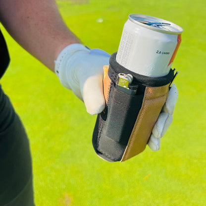 Golf Caddie Drink Holder with Magnetic Attachment All-in-One Golf Koozie with 3 Tees Slots , Ball Marker Slot & Dual Storage Pockets