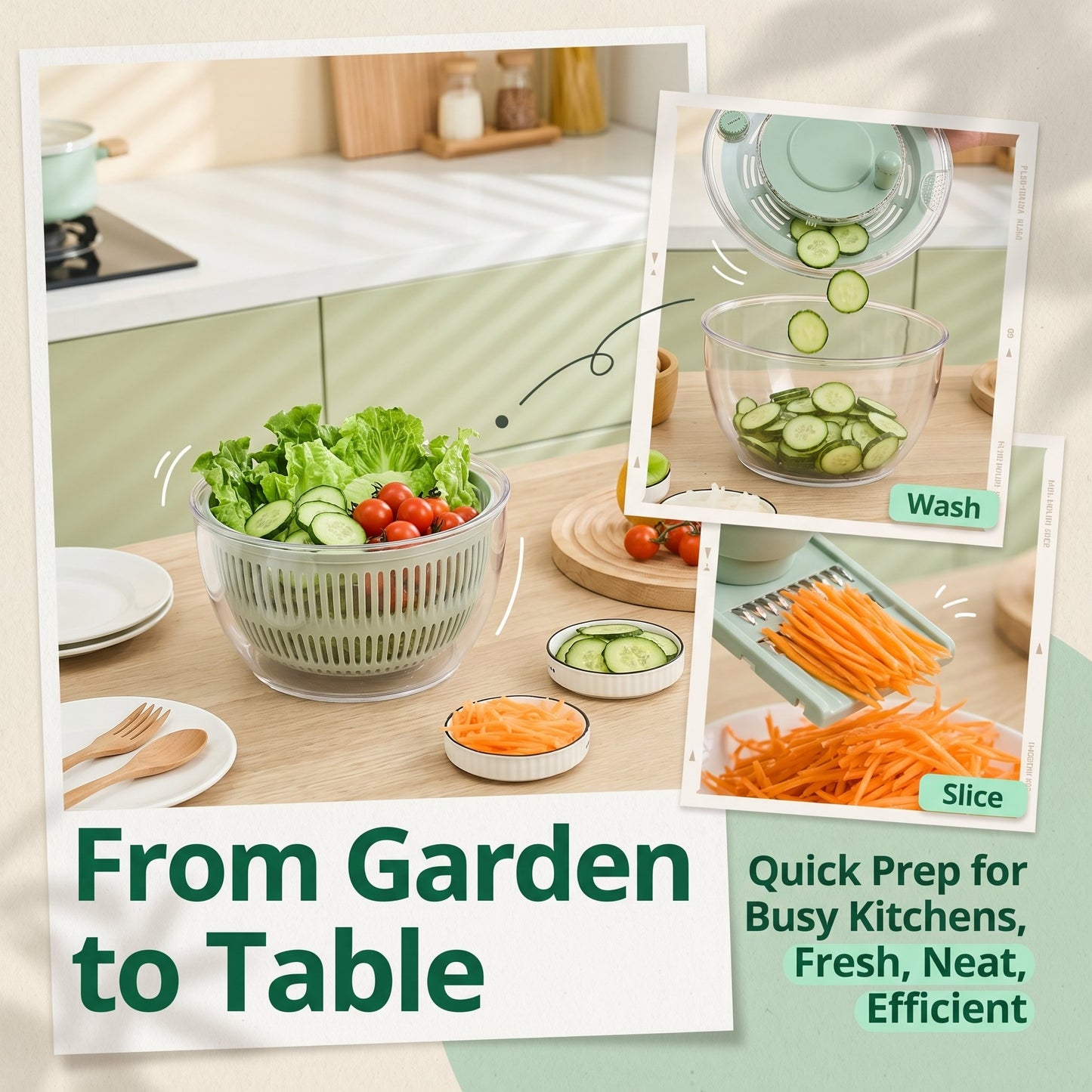 Salad Spinner Large – 2-IN-1 Vegetable & Fruit Washing Bowl