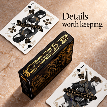 Black gold tuck box spine and two illustrated jack cards