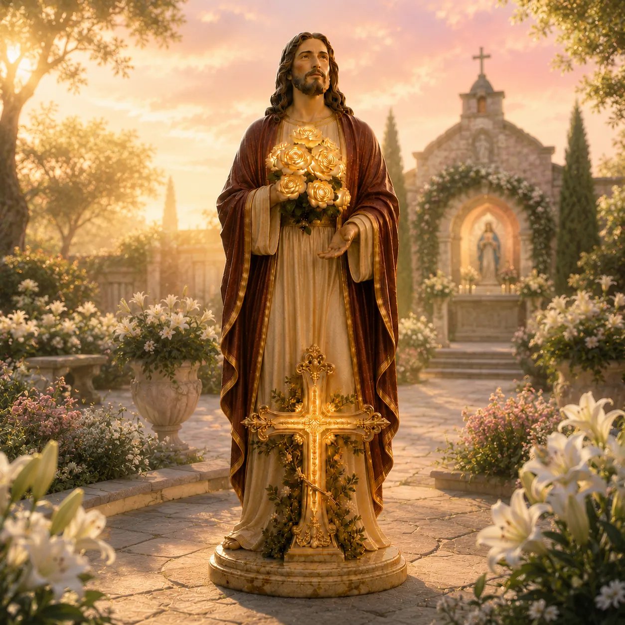 ⚡ Last Few Left! Blessed Light of Jesus Garden Sculpture — Solar LED Glowing Rose Statue | Buy 2 Save 50% OFF