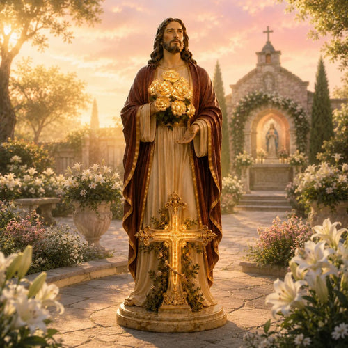 ⚡ Last Few Left! Blessed Light of Jesus Garden Sculpture — Solar LED Glowing Rose Statue | Buy 2 Save 50% OFF
