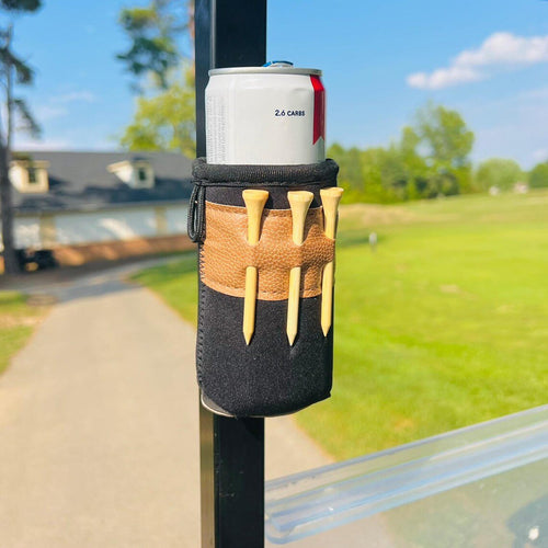 Golf Caddie Drink Holder with Magnetic Attachment All-in-One Golf Koozie with 3 Tees Slots , Ball Marker Slot & Dual Storage Pockets
