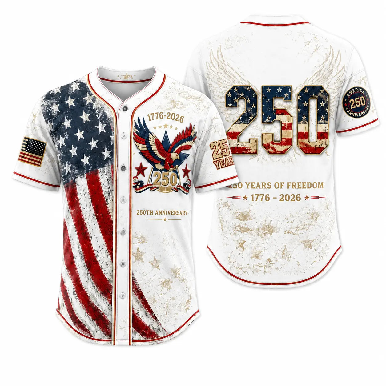 🇺🇸USA 250 Years Of Freedom Baseball Jersey-Patriotic Eagle 1776-2026 Independence Day