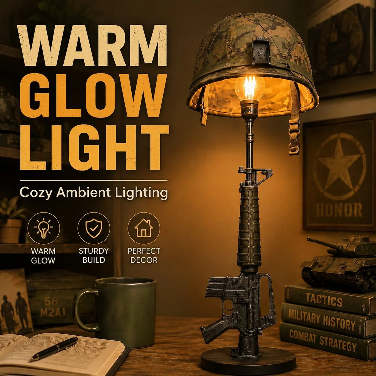 ⚔️ Tactical Rifle Helmet Table Lamp