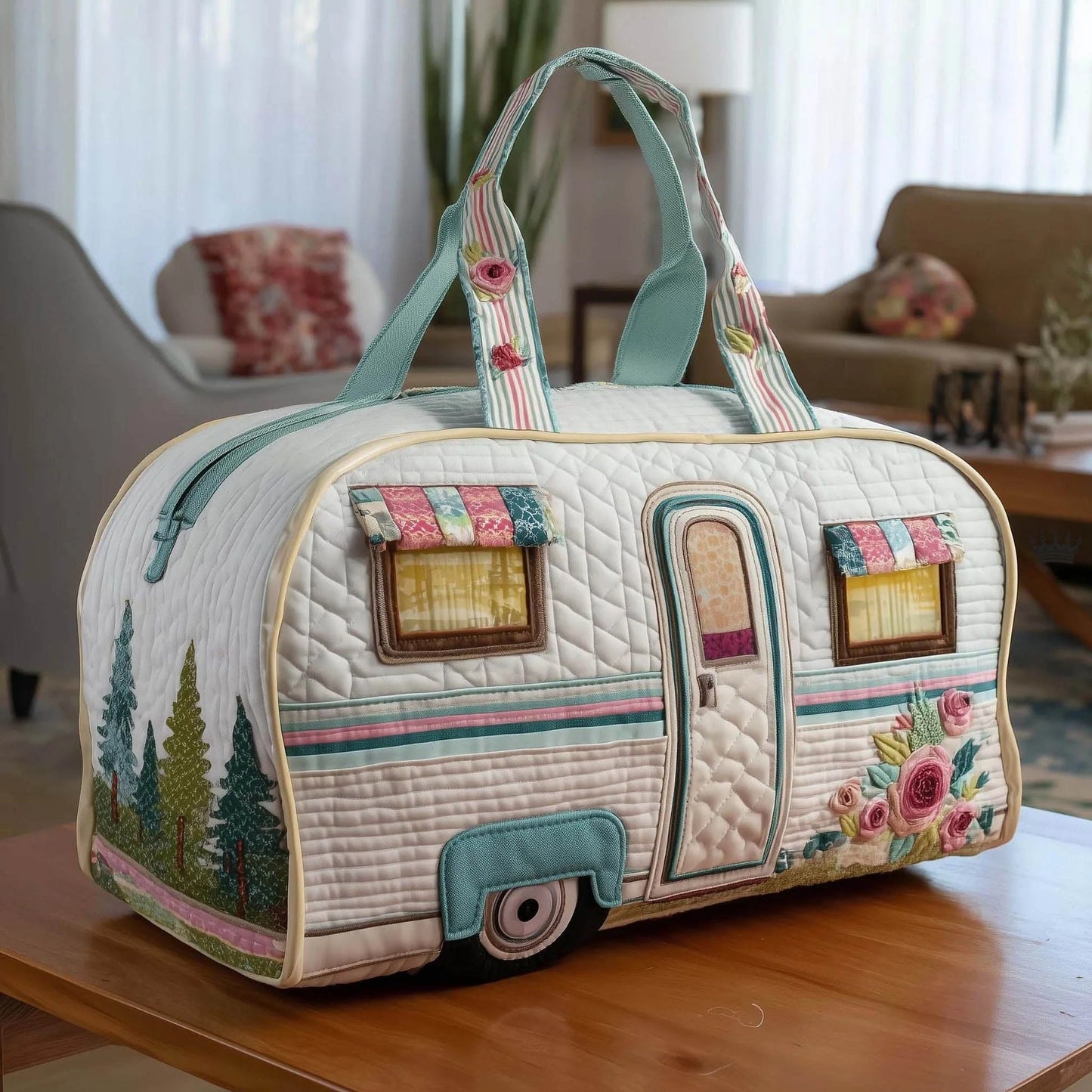 🔥LAST DAY 49% OFF✨🏕️ Vintage Camper Quilted Duffle Bag | Whimsical Retro Travel Companion