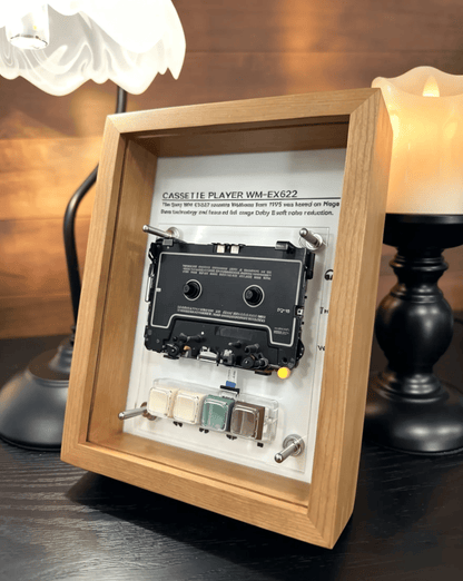 Vintage Cassette Player Frame with Functional Tape Playback & Retro Wall Art Design