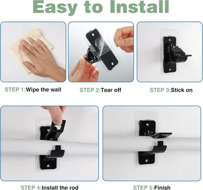 🏠🔨 Self Adhesive Rod Brackets, No Drill Needed Curtain Rod Holders