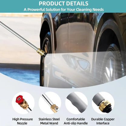 Hydro Jet Power Washer Wand for Garden Hose - Heavy-Duty Metal High-Pressure Sprayer with 2 Nozzle Tips & Leak-Proof Quick Connectors